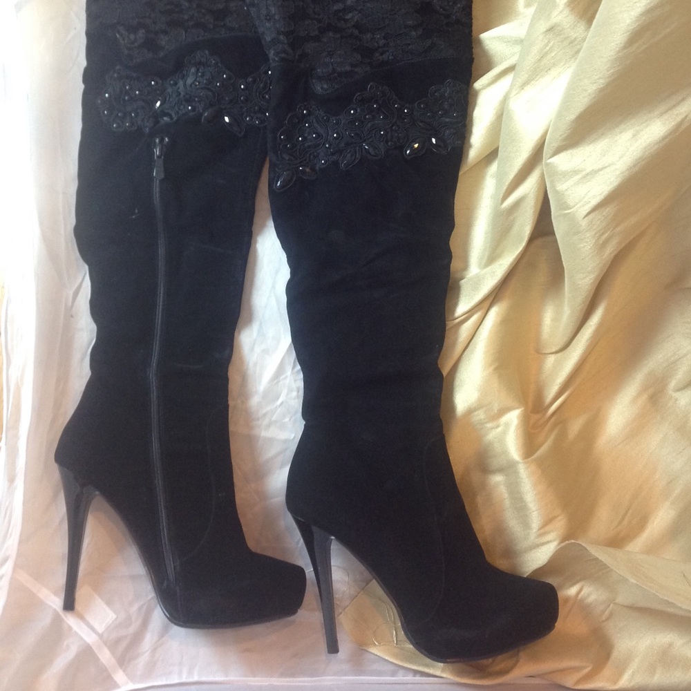 Gorgeous OTK Platform Lace and Rhinestone Heels